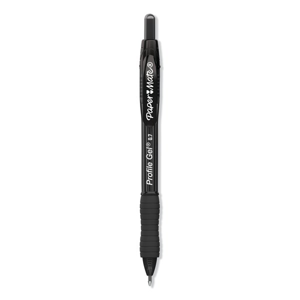 Paper Mate Profile Gel Pen, Retractable, Medium 0.7 mm, Black Ink, Translucent Black Barrel, PK36 PK 2095473